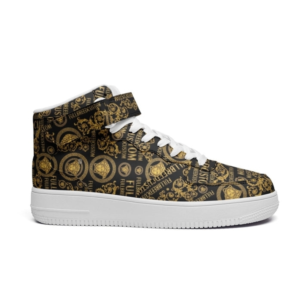 Men's High-Top Sneakers - Black and Gold Pattern